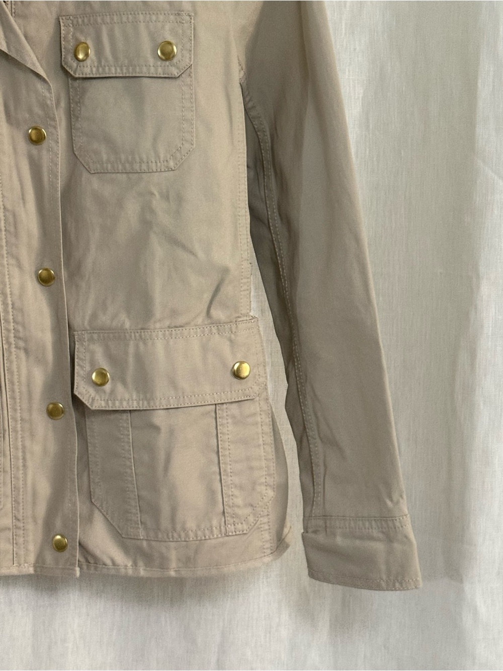 J.Crew Downtown Field Jacket XXS Khaki Beige Waxed Cotton Utility Safari Coat - Picture 3 of 13